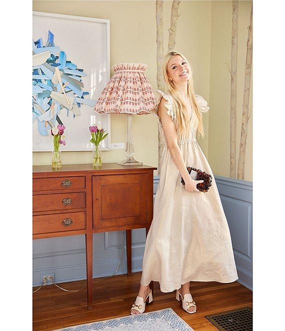 SAIL to SABLE Gold Linen Blend V-Neck Flutter Sleeve A-Line Midi Dress Product Image