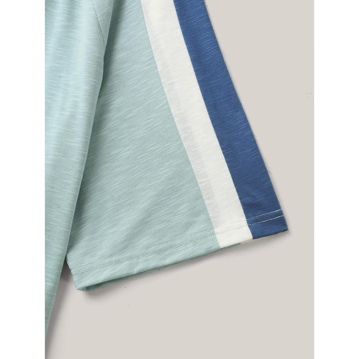 Plus Size Color Block Shoulder Flowy T-Shirt Mint Women Leisure Contrast Round Neck Casual T-shirts BloomChic 18-20/2X Product Image