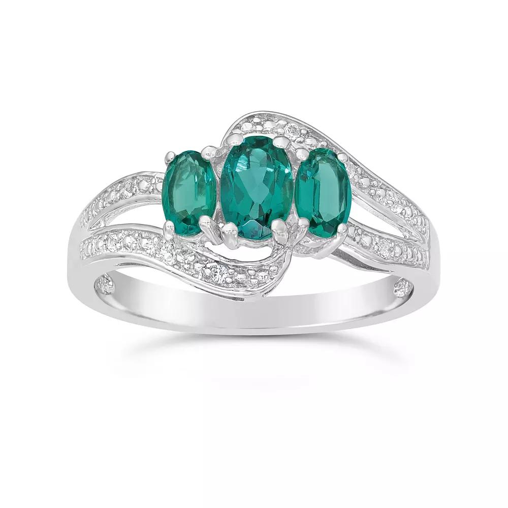 Gemminded Sterling Silver Lab-Created Emerald & Lab-Created White Sapphire Ring, Women's,  Product Image