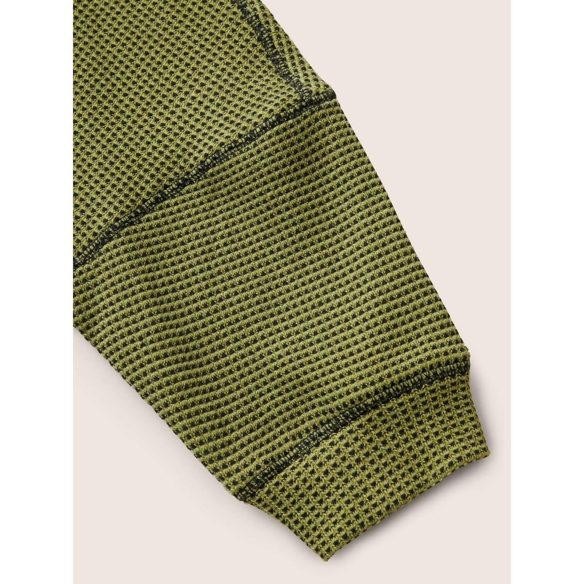 Plus Size Waffle Knit Notched Contrast Stitch Patchwork Sweatshirt Women ArmyGreen Casual Topstitching Notched collar Everyday Sweatshirts BloomChic 22-24/3X Product Image