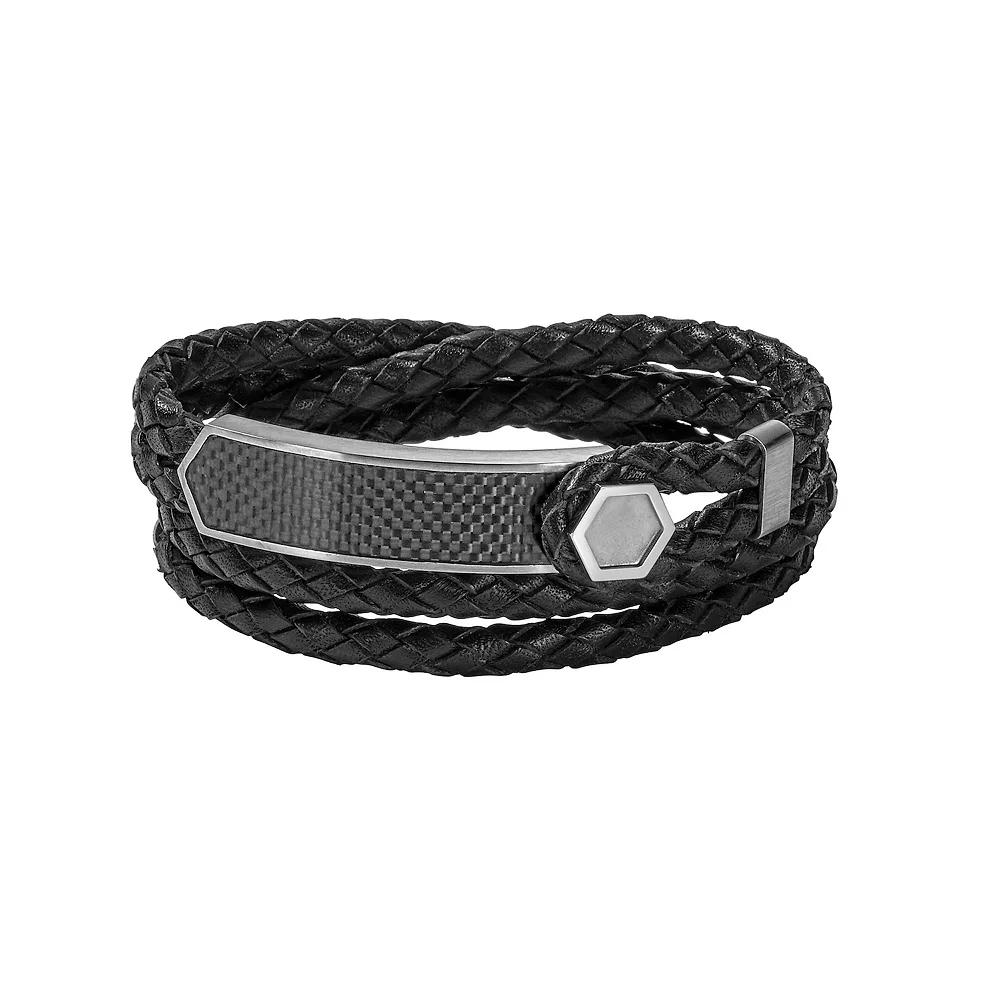 Bulova Men's Precisionist Braided Leather Double Wrap Bracelet, Size: 7.5", Black Product Image