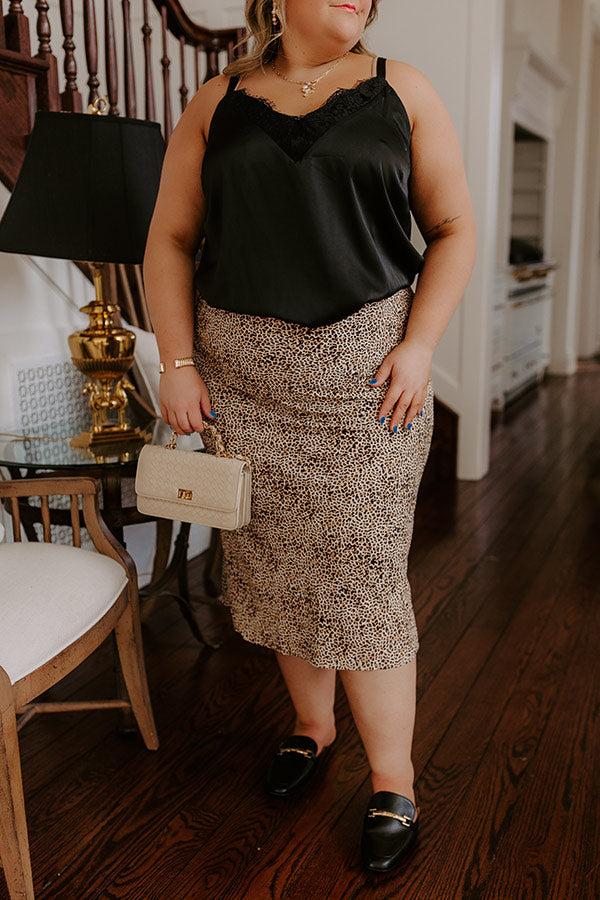 The Caitlyn High Waist Leopard Midi Skirt in Brown Curves Product Image