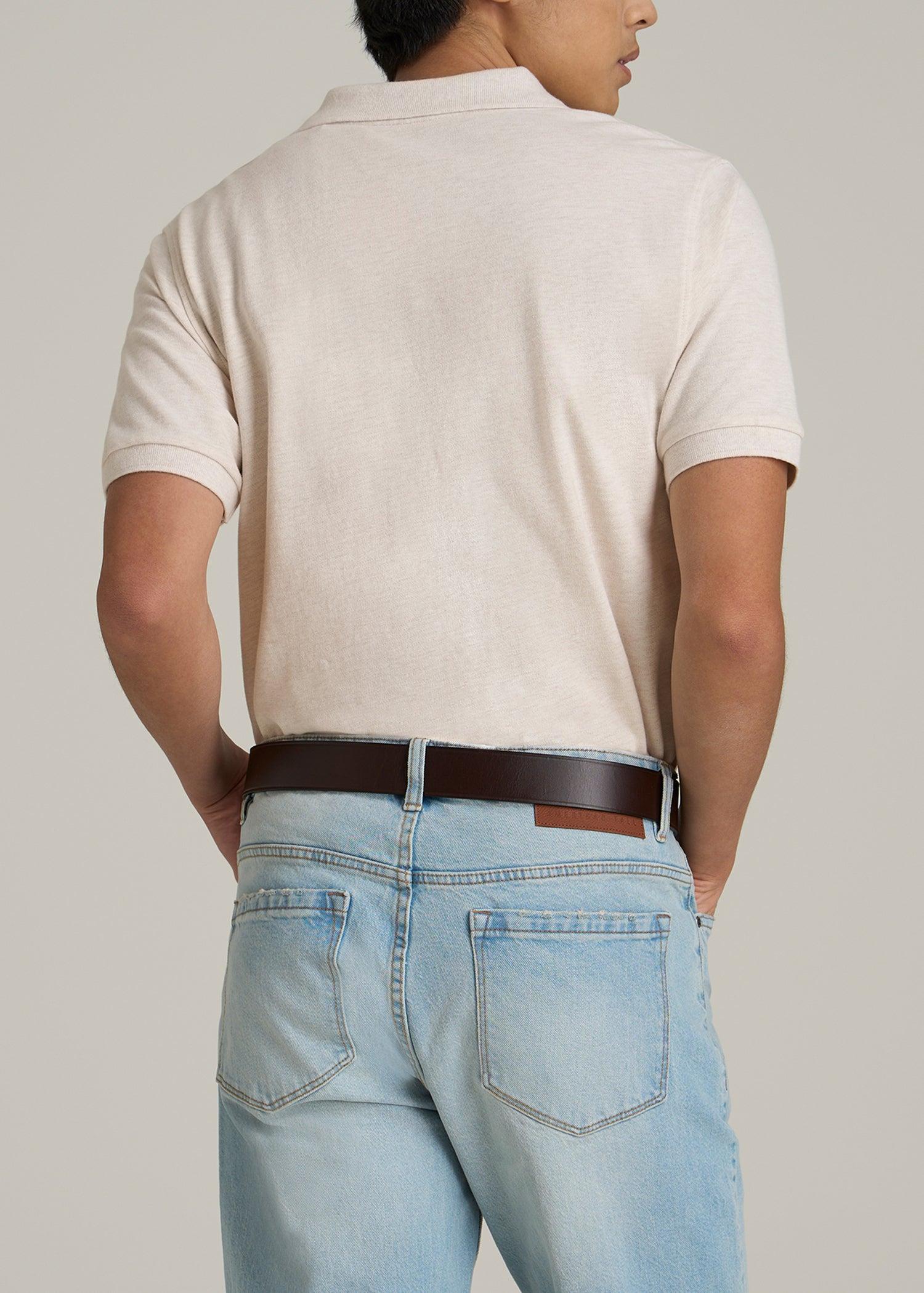 Classic Polo with Embroidered Logo for Tall Men in Heathered Oatmeal Male Product Image