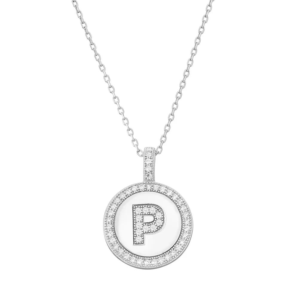 Argento Bella Sterling Silver Cubic Zirconia Initial Pendant Necklace, Women's,  Product Image