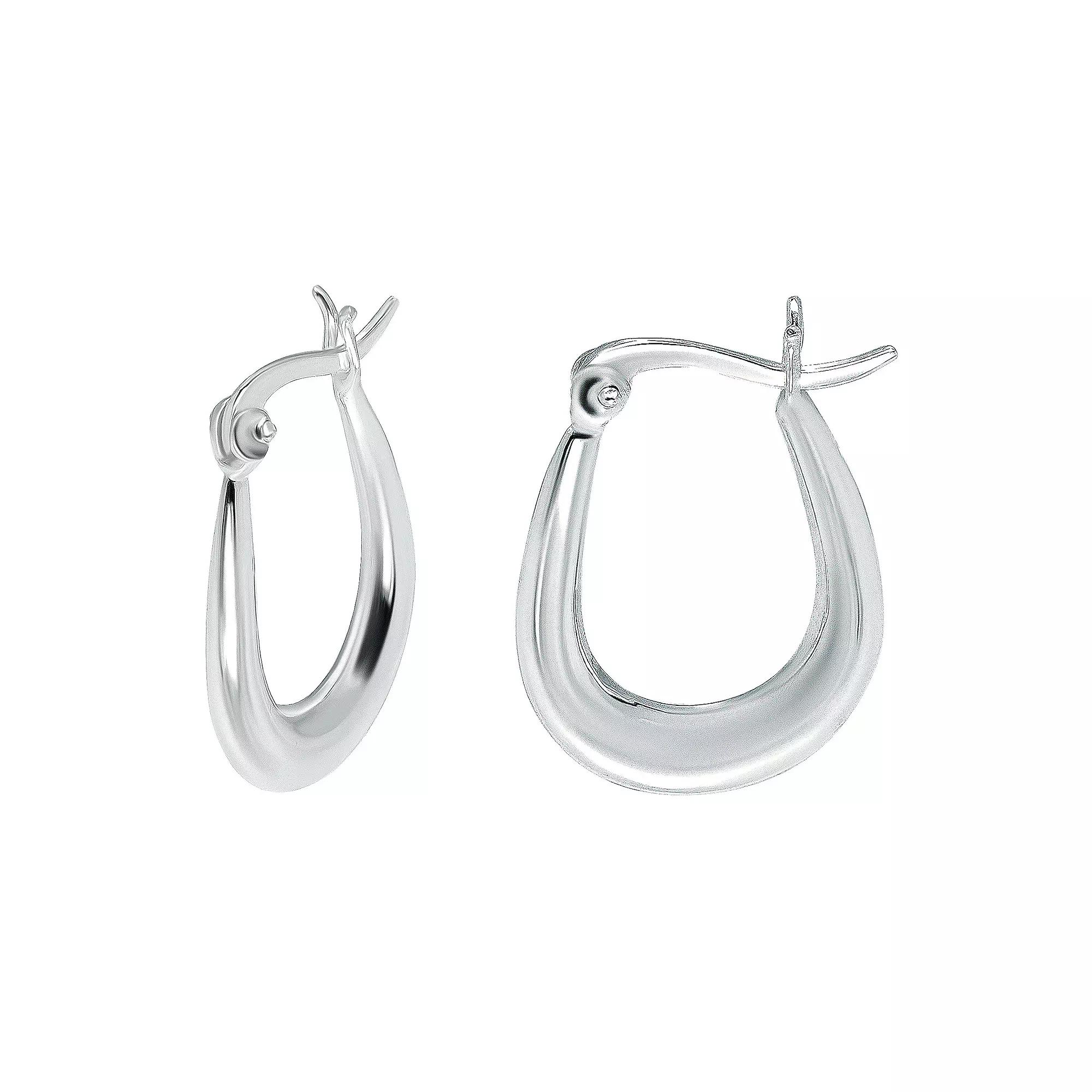 Aleure Precioso Sterling Silver 3 mm x 30 mm Oval Hoop Earrings, Women's, Size: 30MM Product Image