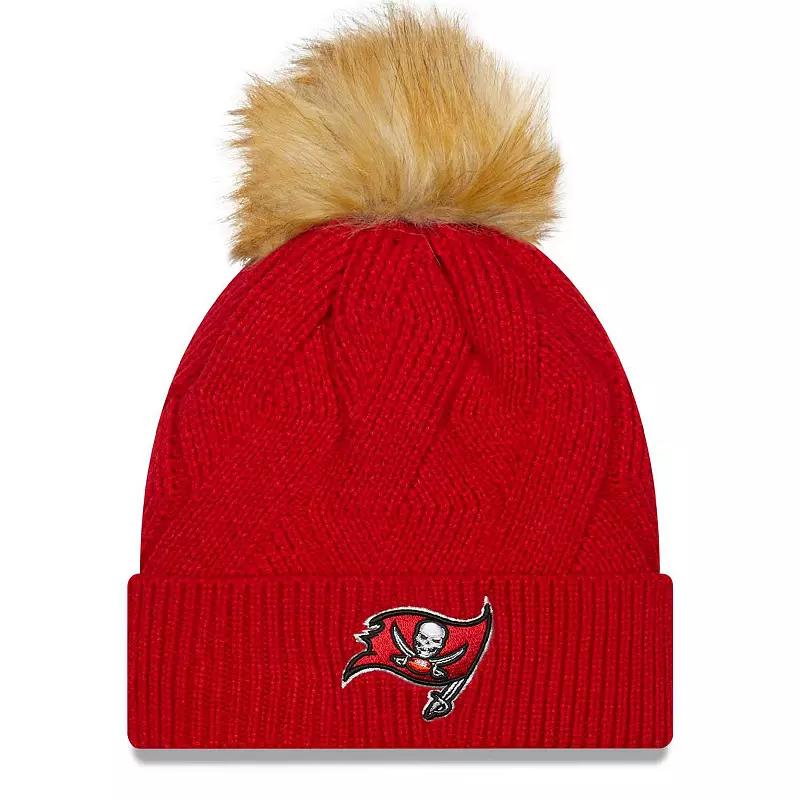 Women's New Era Red Tampa Bay Buccaneers Snowy Cuffed Knit Hat with Pom Product Image
