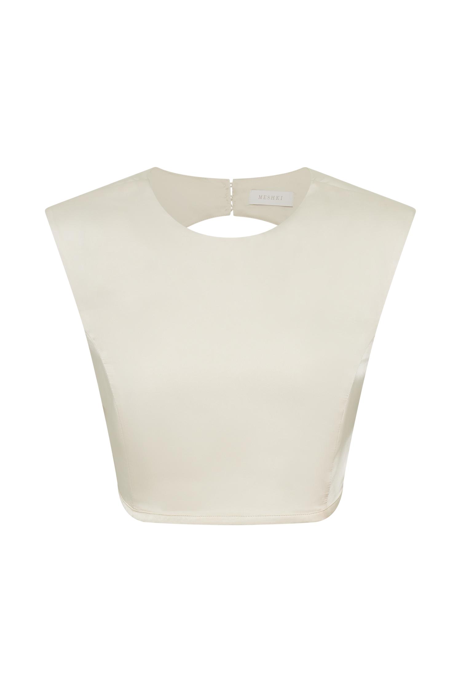 Viviana Satin Sleeveless Crop Top - Ivory Product Image