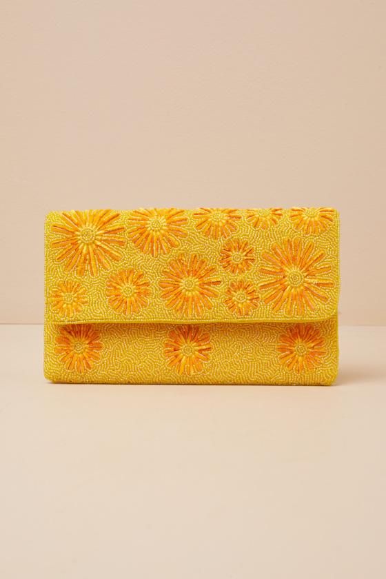 Exclusive Presence Yellow Beaded Floral Clutch Product Image