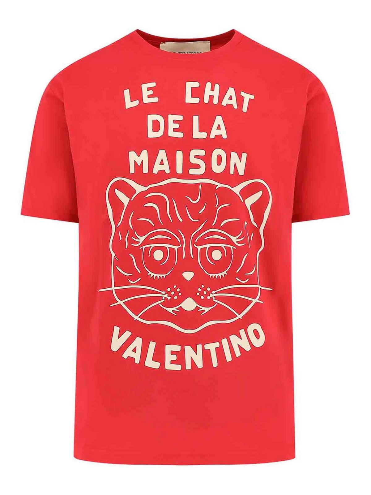 VALENTINO Graphic Print House Cat Crew Neck T-shirt In Red Product Image
