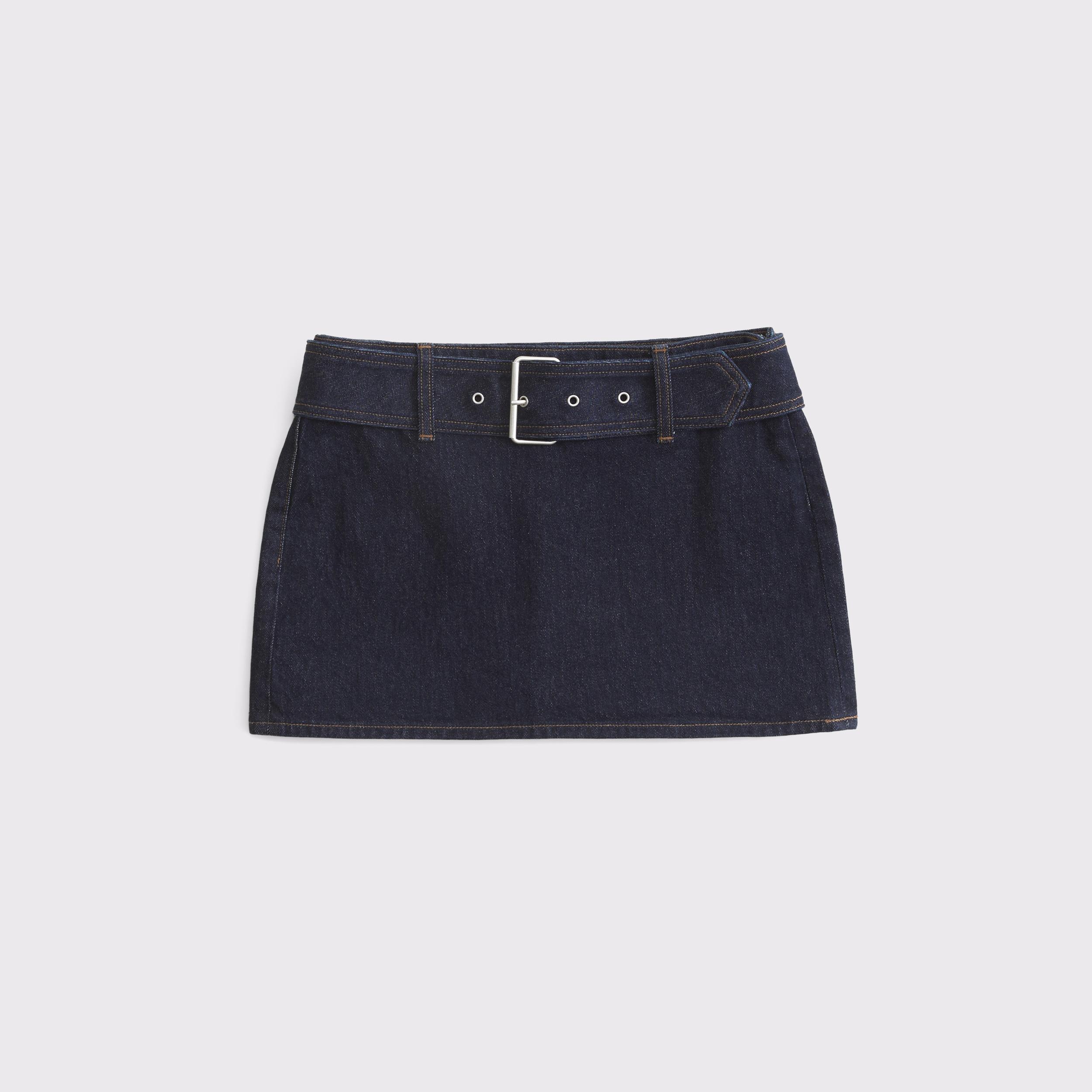 Mid Rise Belted Denim Mini Skort Product Image