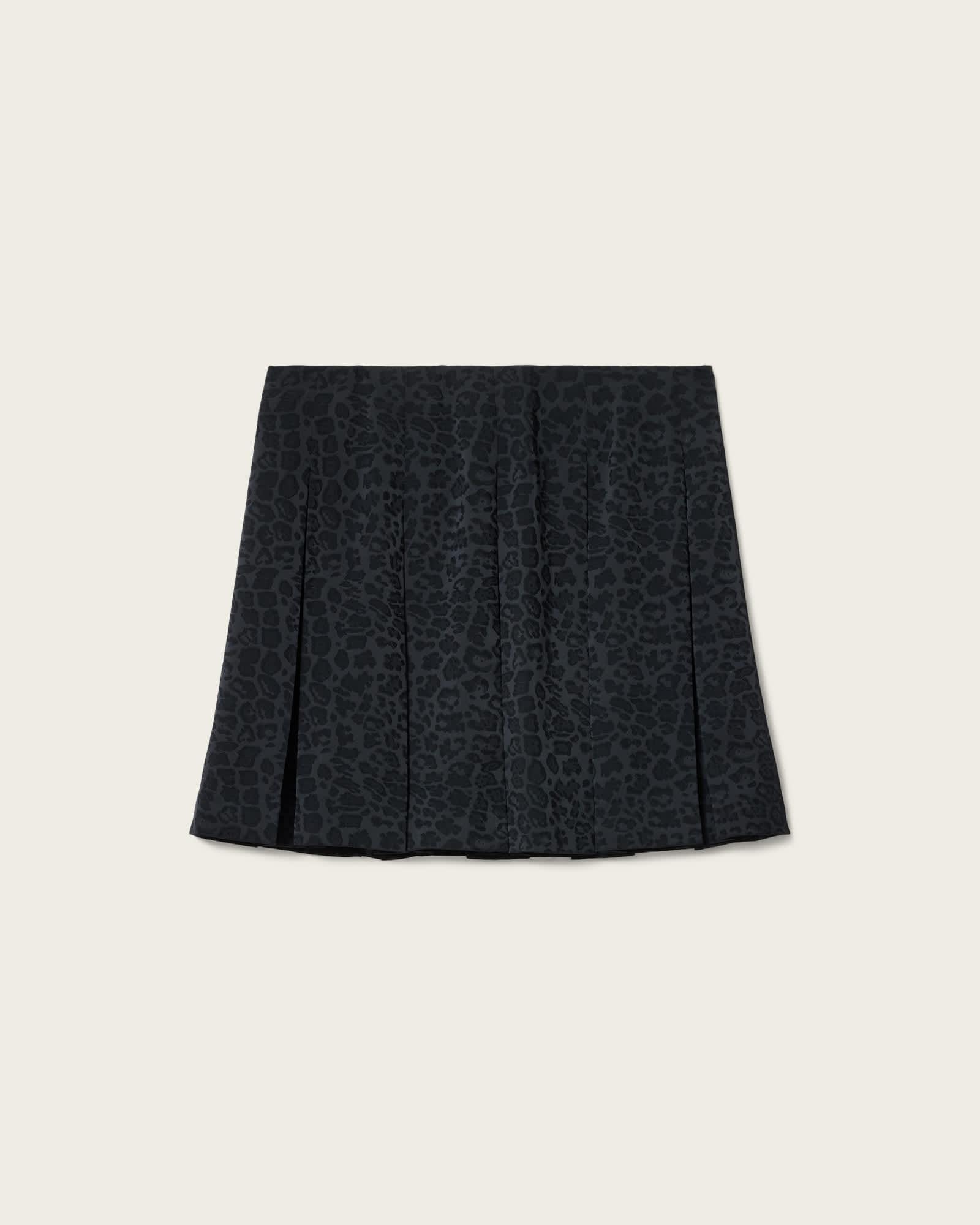 Viola Leopard Print Pleated Mini Skirt LEPPO BLACK | ALLSAINTS US Product Image