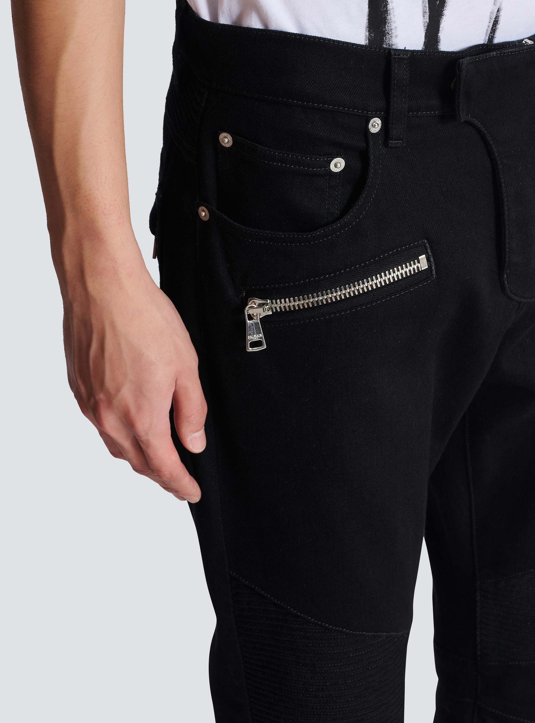 Slim-fit biker jeans in black denim Product Image