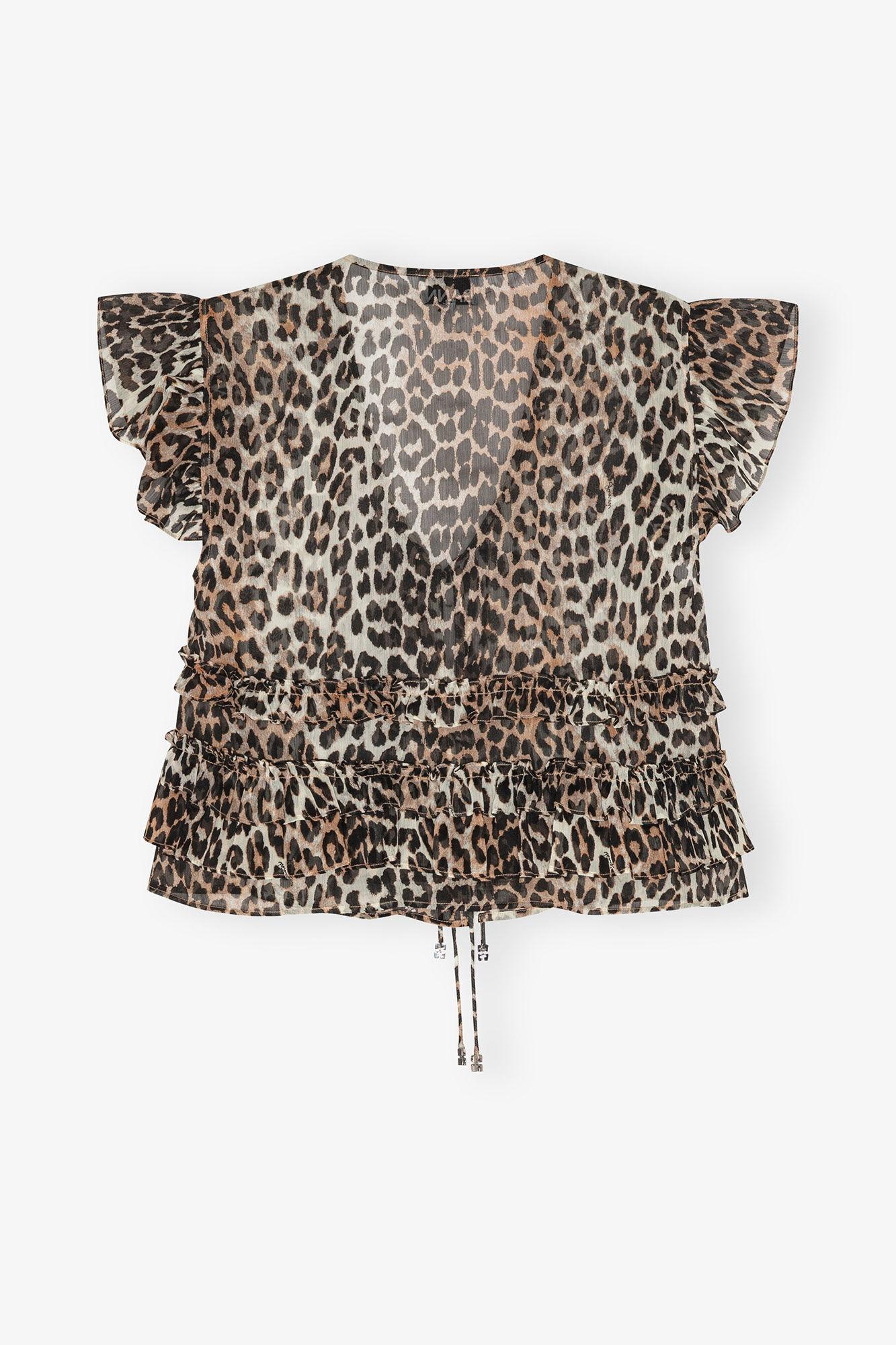 Leopard Chiffon Ruffle Blouse Product Image