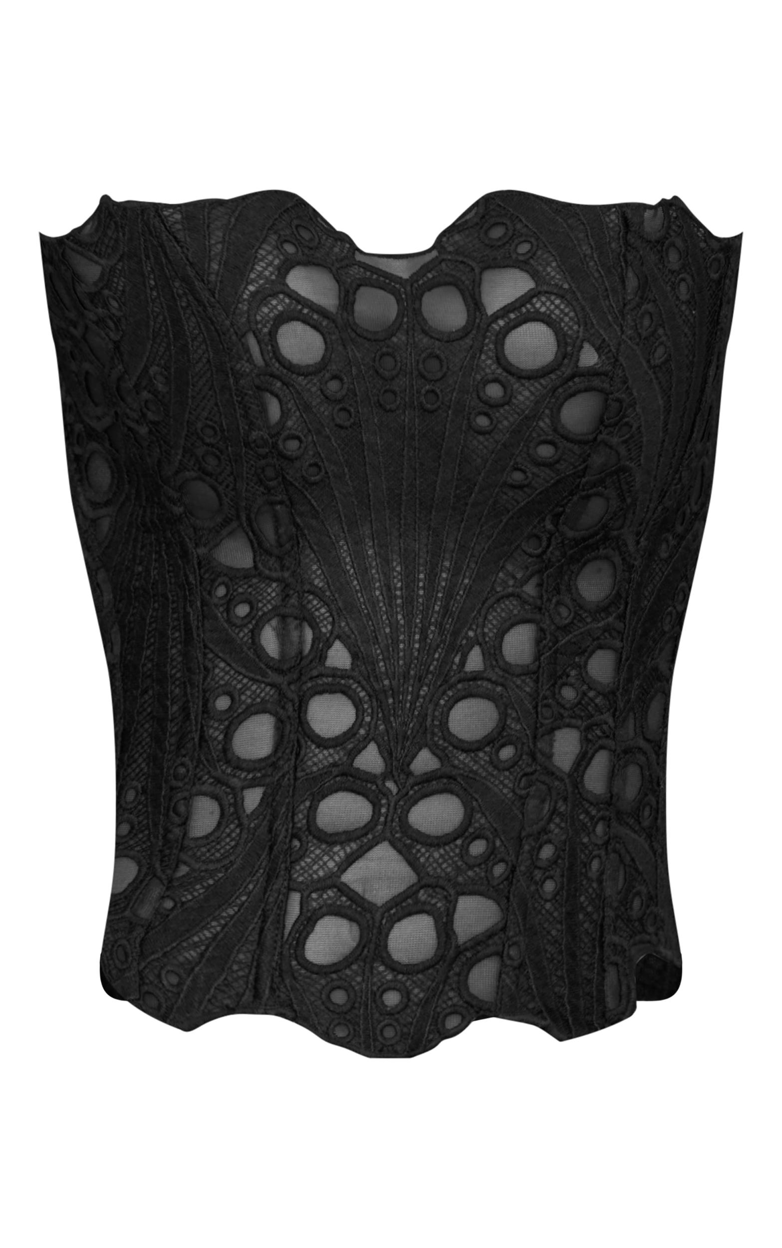 Black Textured Sheer Floral Lace Corset Product Image