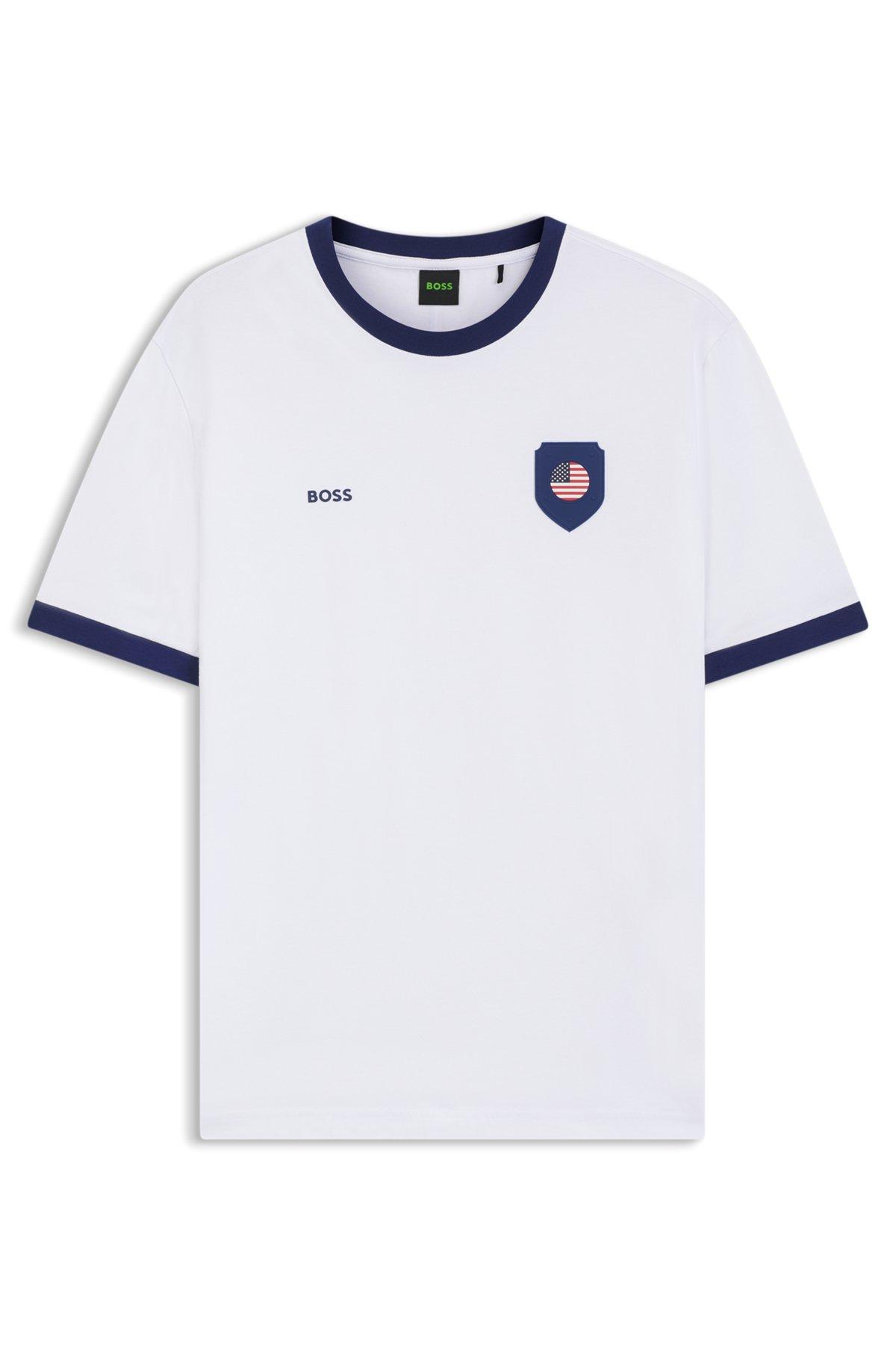 Stretch-cotton T-shirt with country flag and logo Product Image