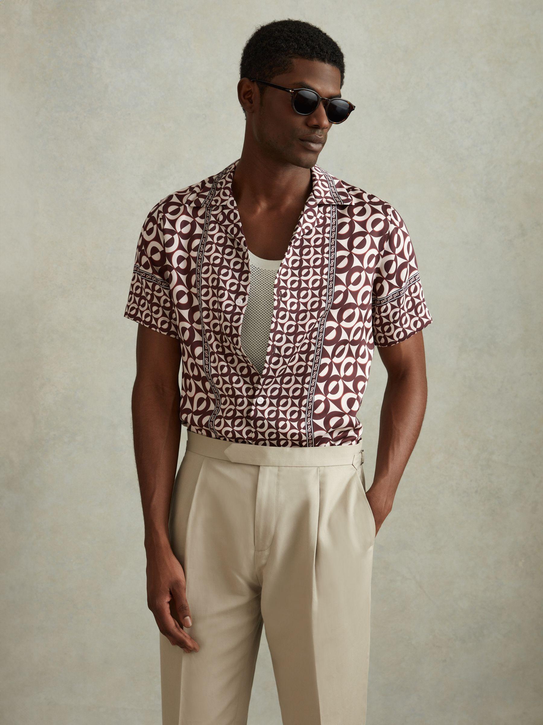 Geometric Print Cuban Collar Shirt in Tobacco Product Image