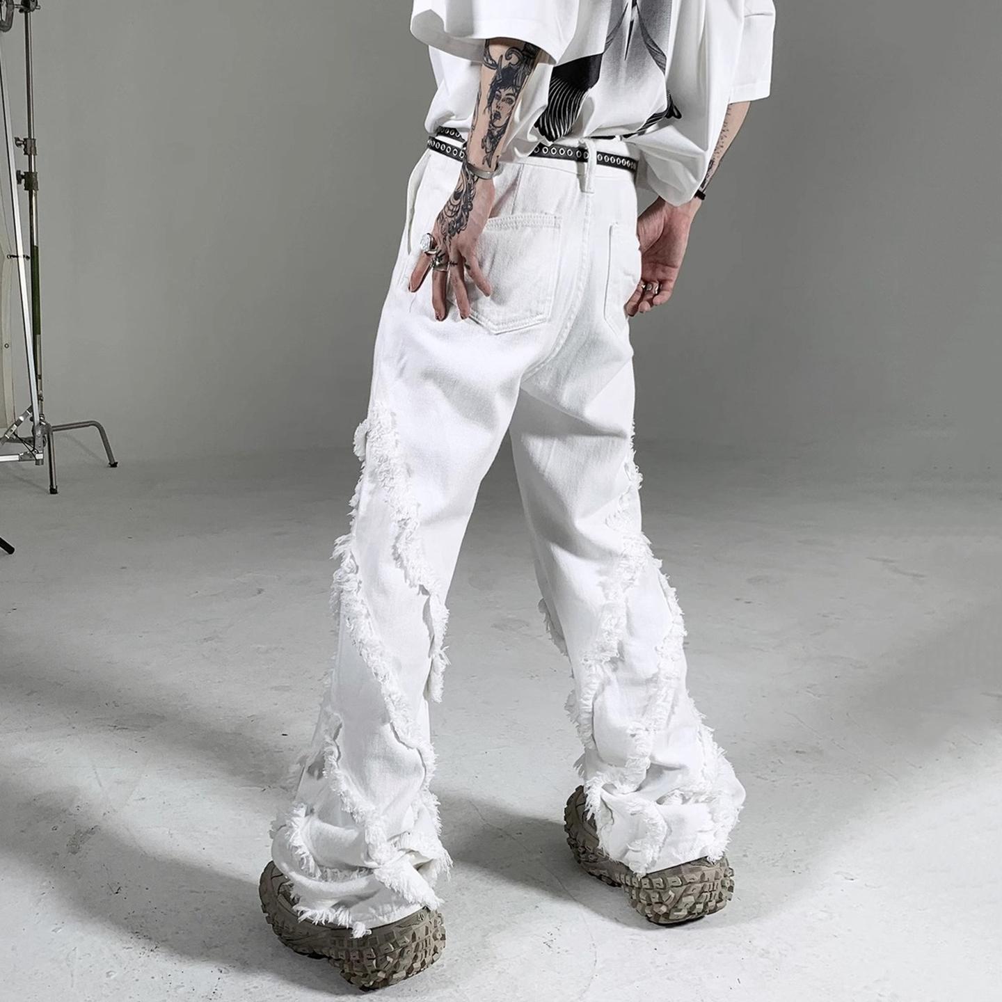 Sopula Men's American High Street Fringed Straight Jeans Product Image