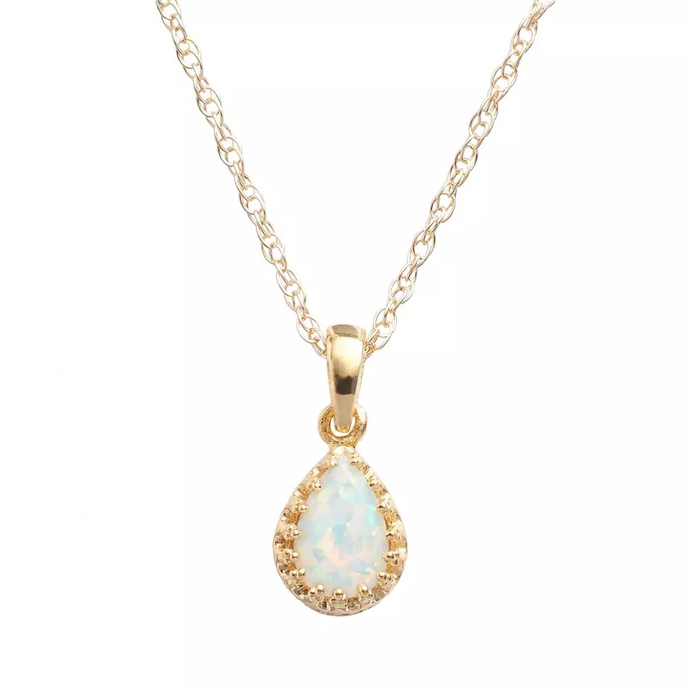 Designs by Gioelli 14k Gold Over Silver Lab-Created Opal Teardrop Pendant, Women's, Size: 18", White Product Image