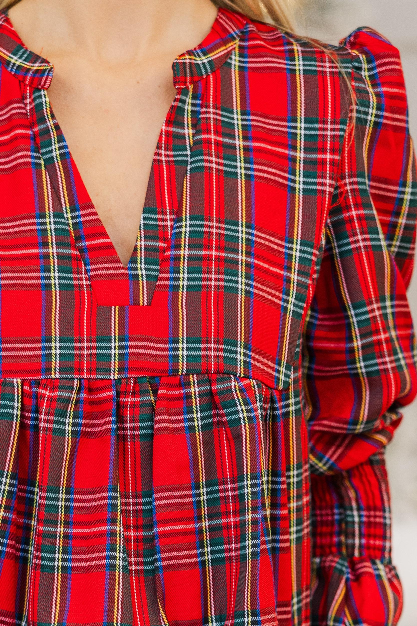 In Your Happy Place Red Plaid Dress Female Product Image
