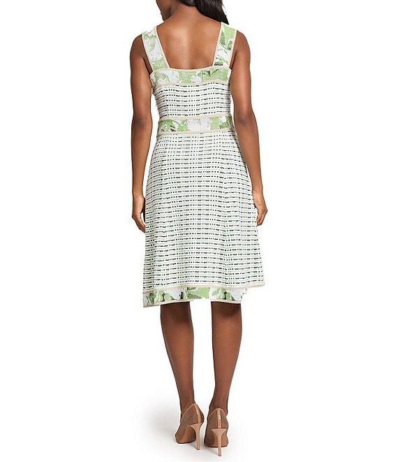 Ming Wang Stripe Knit Square Neck Sleeveless Fit-And-Flare Dress Product Image