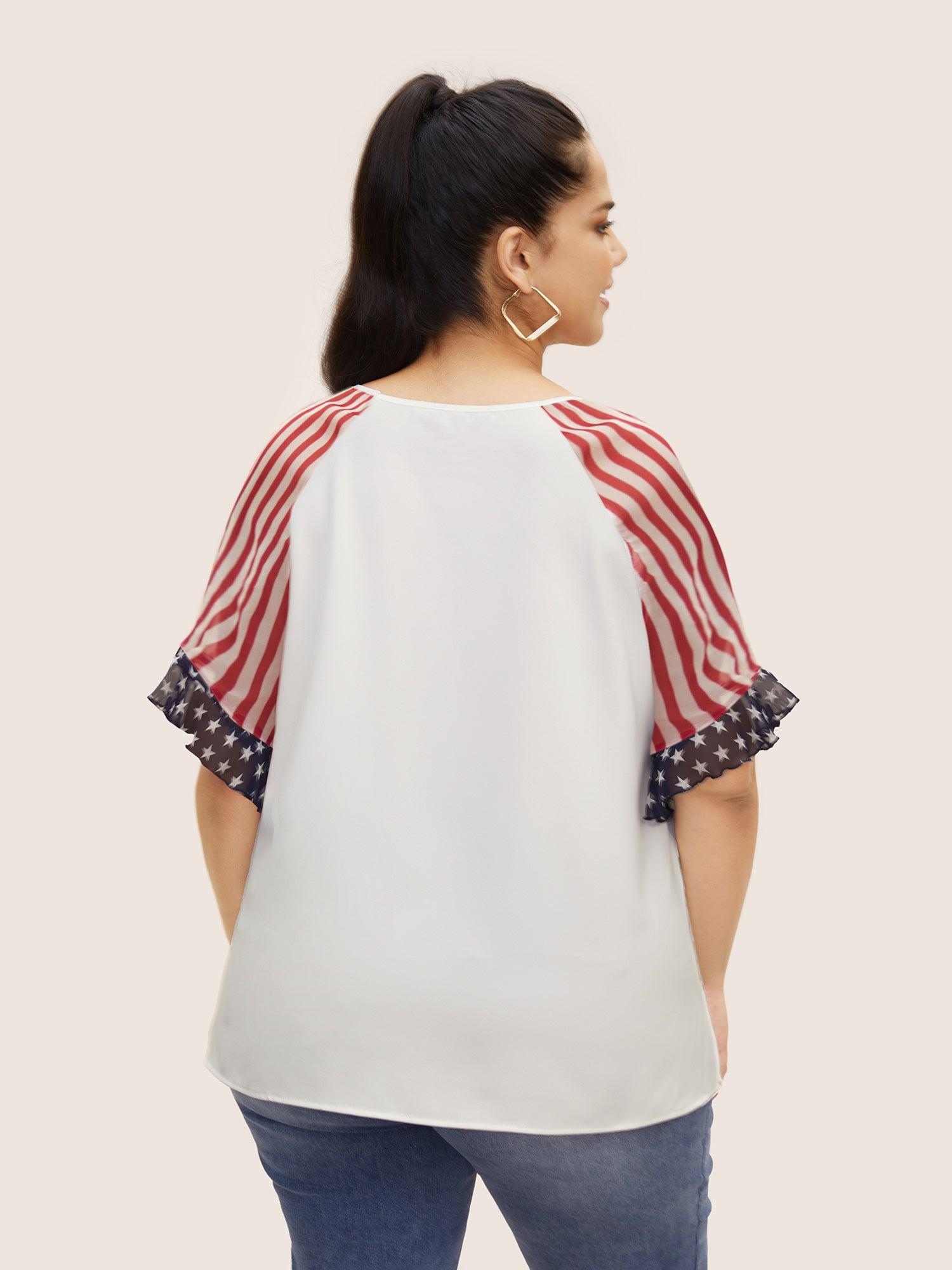Star & Striped Ruffles Raglan Sleeve Blouse Female Product Image