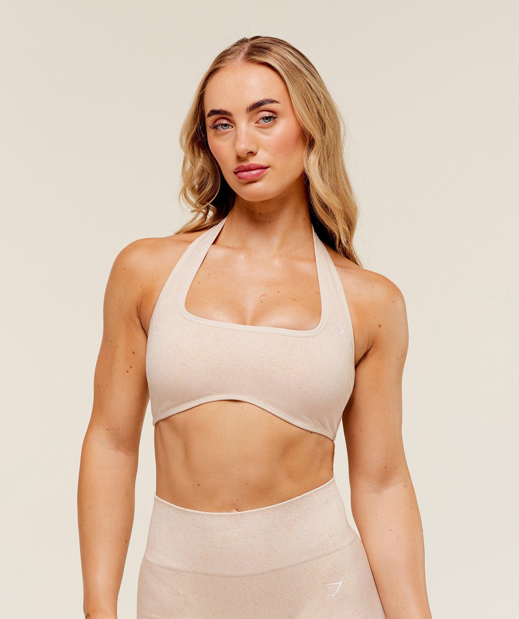 Gymshark Adapt Fleck x Whitney Halterneck Sports Bra - Coconut White Female Product Image