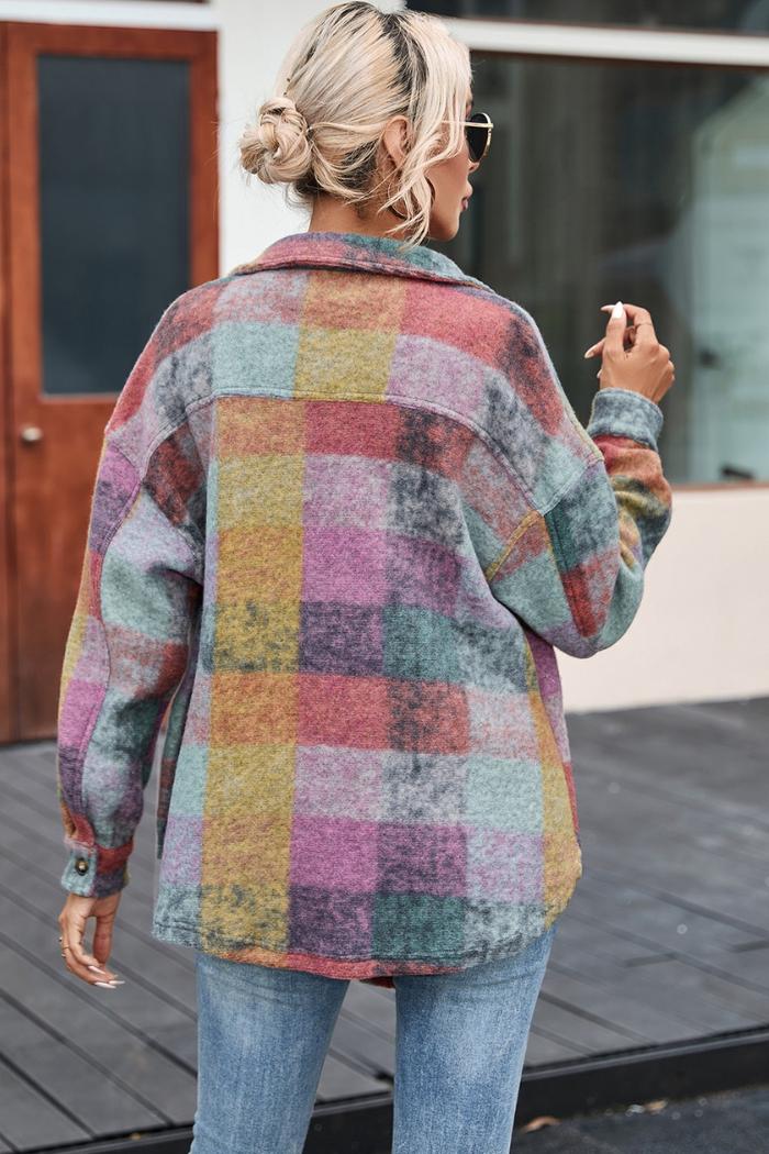 Brushed Plaid Pocketed Oversize Shacket Product Image