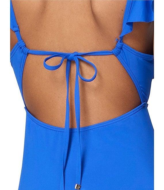 kate spade new york Solid Ruffle V-Wire Cut-Out Front One Piece Swimsuit Product Image