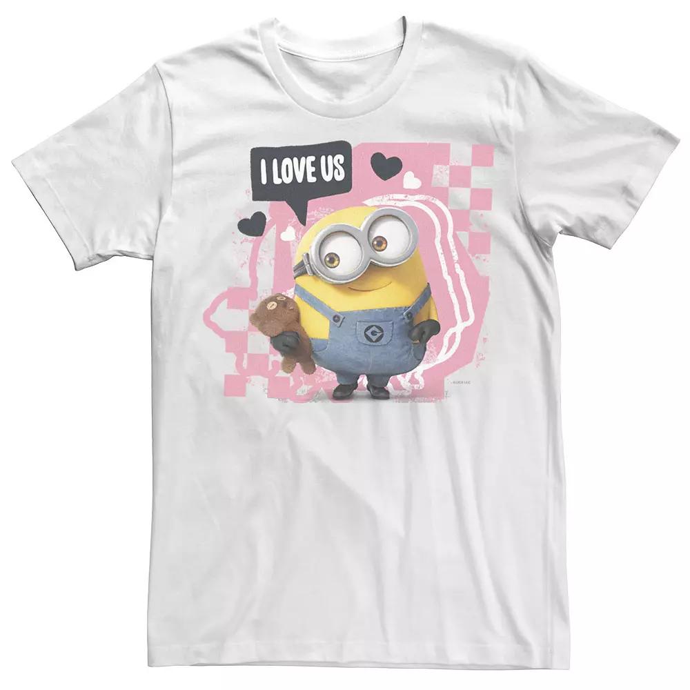 Men's Minions I Love Us Pink Checkered Portrait Tee,  Product Image