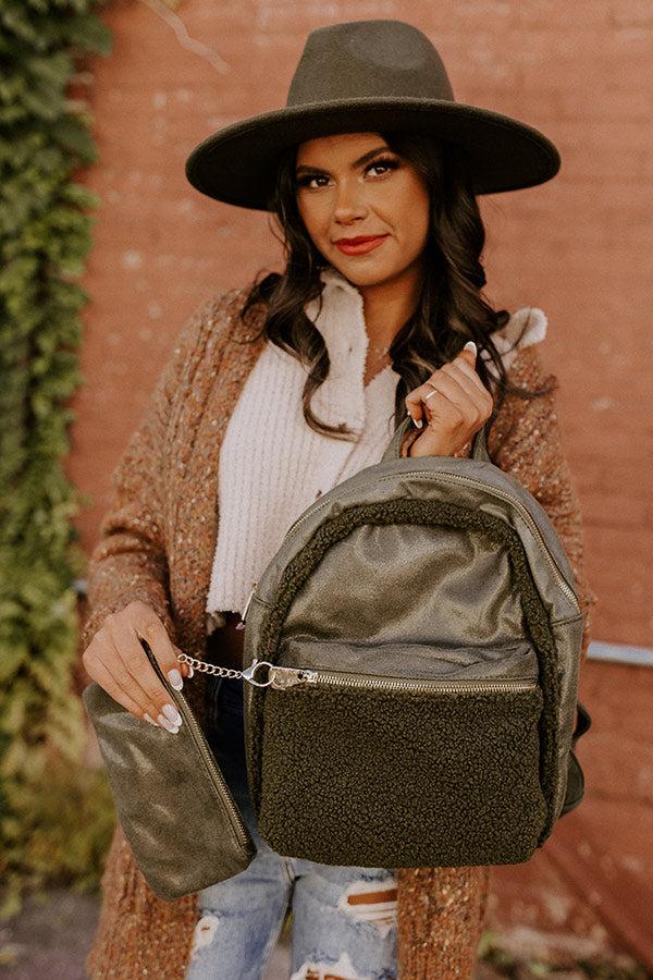 Autumn Color Sherpa Backpack In Olive Product Image