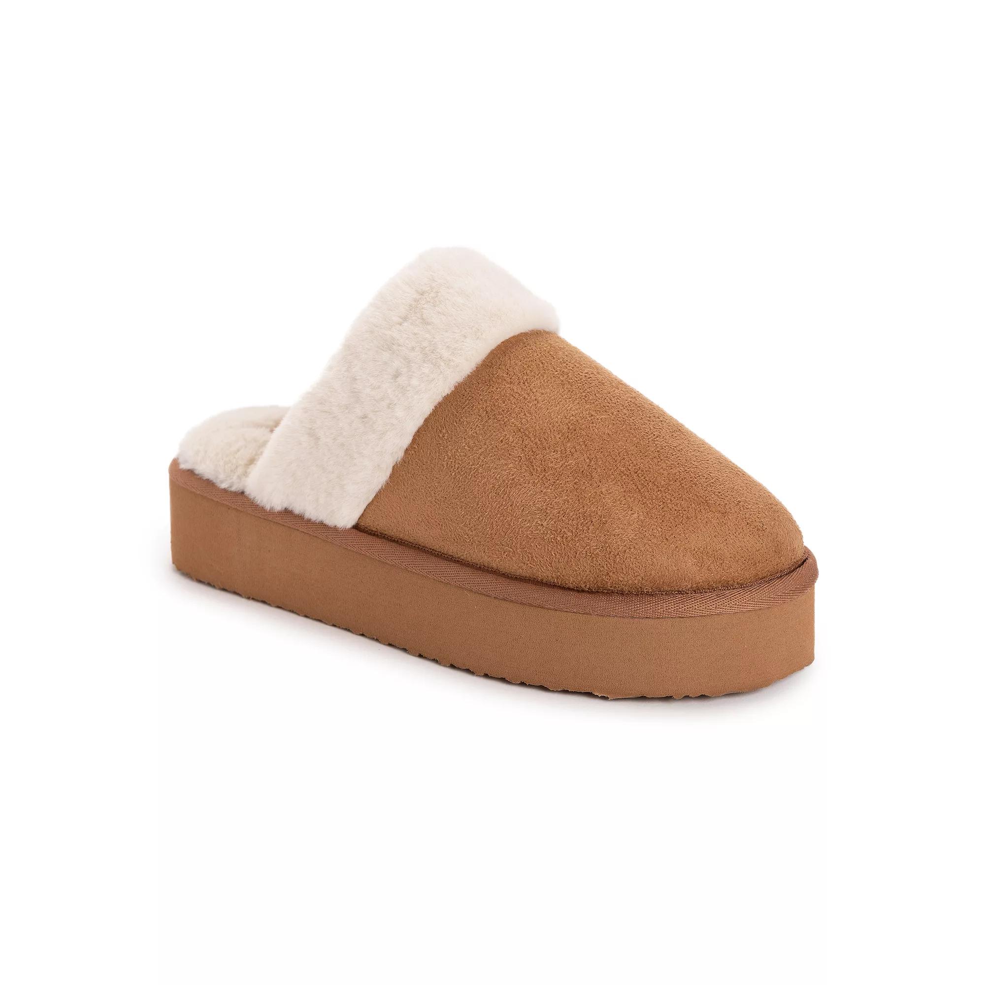 Womens MUK LUKS Microsuede Platform Scuff Slippers Brown Product Image