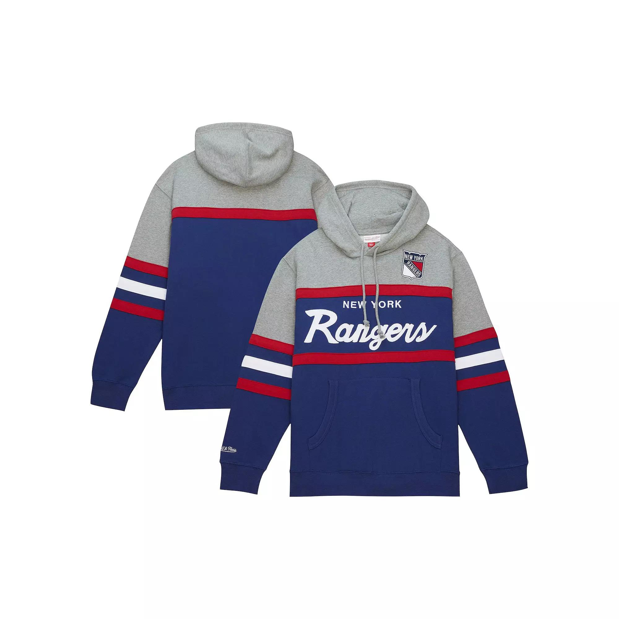 Men's Mitchell & Ness Blue/Gray New York Rangers Head Coach Pullover Hoodie,  Product Image
