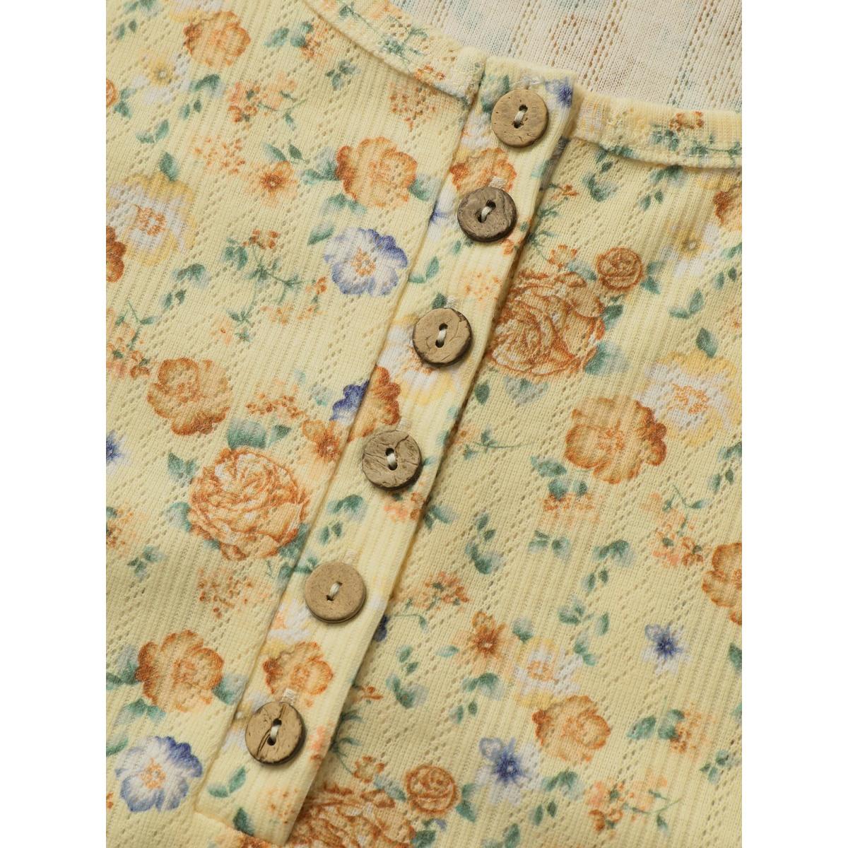 Plus Size U Neck Textured Ditsy Floral Tank Top Women Yellow Elegant Contrast U-neck Everyday Tank Tops Camis BloomChic 14-16/1X Product Image