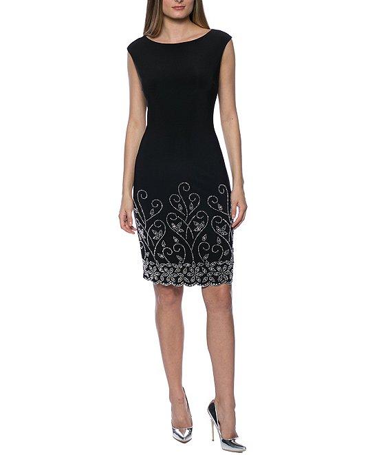 Marina Beaded Long Sleeve Round Neck Matte Jersey 2-Piece Jacket Dress Product Image