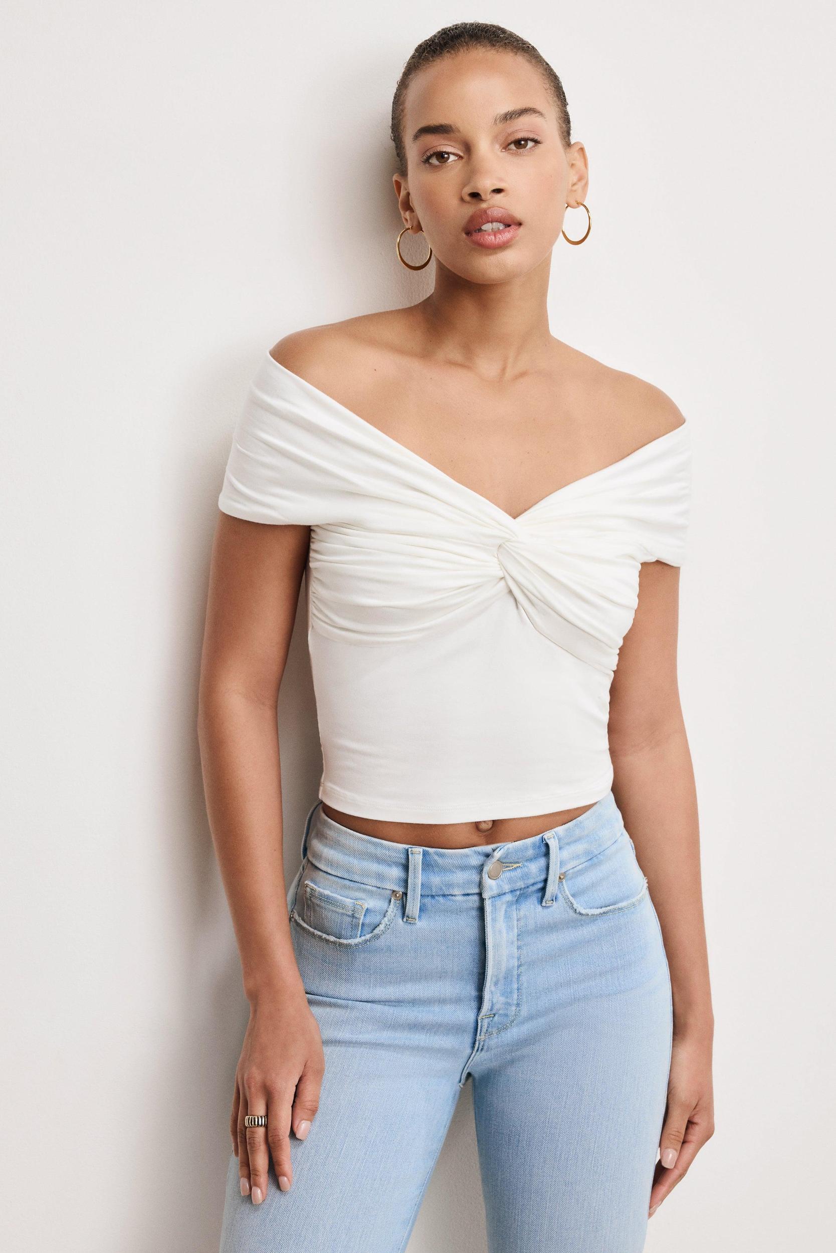 STRETCH  JERSEY TWIST OFF TOP | CLOUD WHITE Product Image