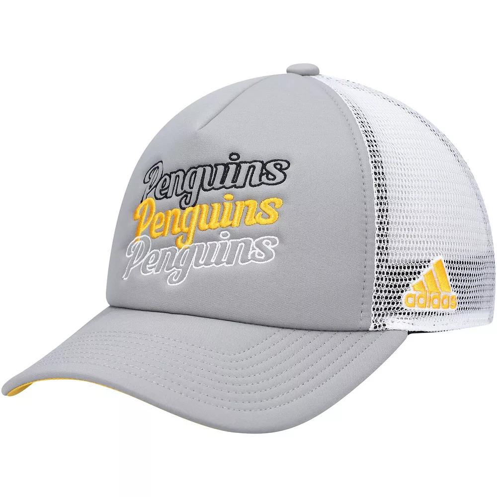 Women's adidas Gray/White Pittsburgh Penguins Foam Trucker Snapback Hat, Grey Product Image