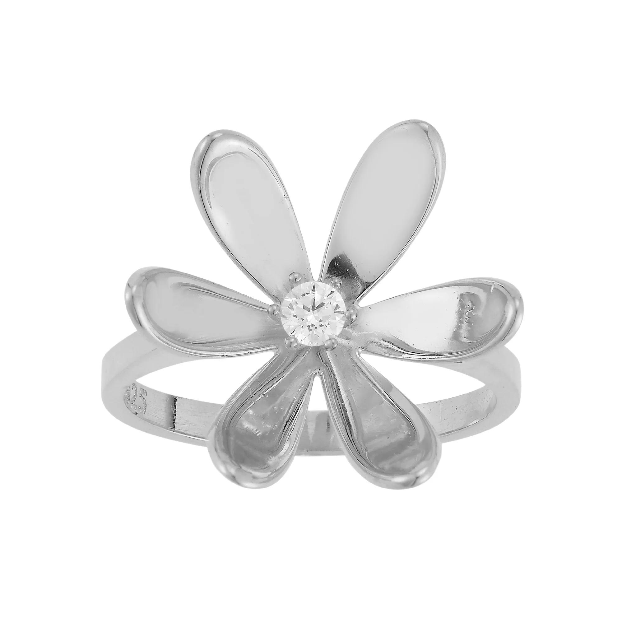Sunkissed Sterling Cubic Zirconia Flower Statement Ring, Womens Silver Tone Product Image