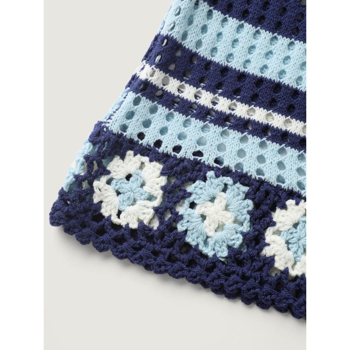 Plus Size Crochet Color Stripes Flared Sleeve Knit Cardigan Indigo Women Loose Long Sleeve Casual Cardigans BloomChic 10/M Product Image