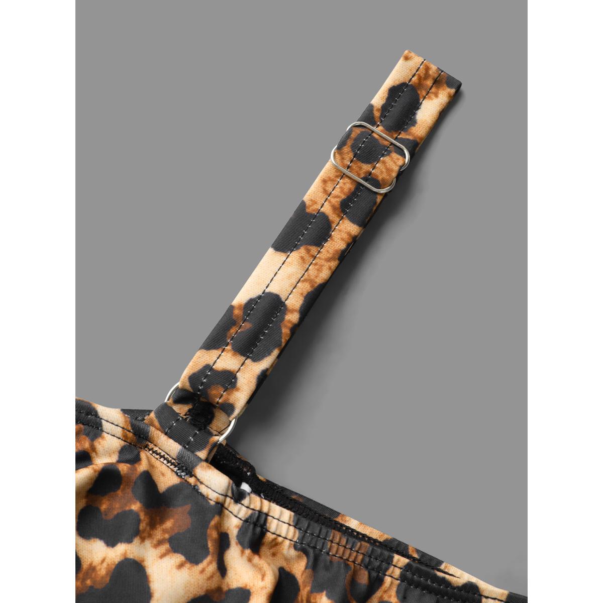 Plus Size Leopard Print Tiered Ruffles Belted One-Piece Swimsuit Women's Swimwear Leopard Beach Tie knot Curve Bathing Suits High stretch One Pieces BloomChic 14-16/1X Product Image