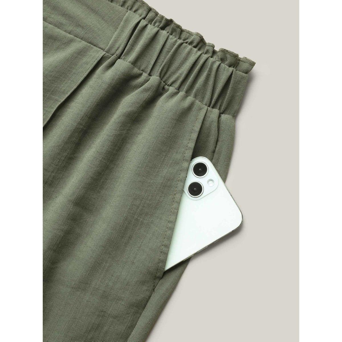 Plus Size Waist Drawstring Seamed Straight Pants Women Sage Casual Straight Leg Mid Rise Everyday Pants BloomChic 18-20/2X Product Image