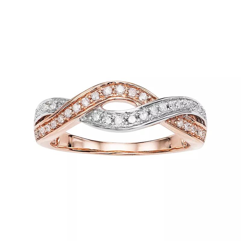 HDI Two Tone 10k Rose Gold 1/4 Carat T.W. Diamond Crisscross Ring, Women's,  Product Image