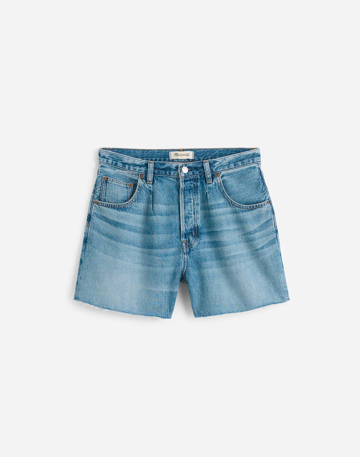 Pleated Low-Slung Shorts in Airy Denim Product Image