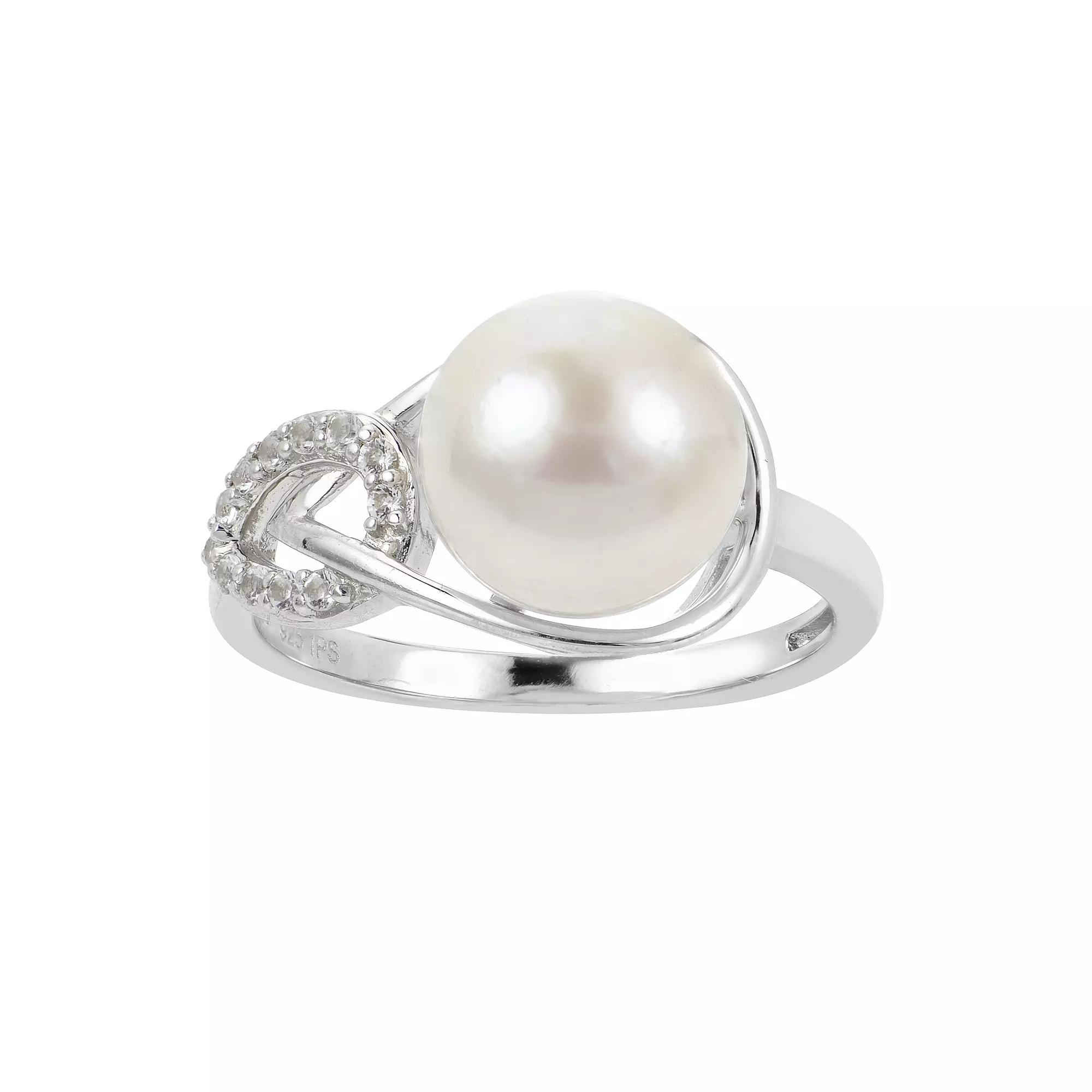 PearLustre by Imperial Freshwater Cultured Pearl & White Topaz Double Drop Ring, Womens Sterling Silver Product Image