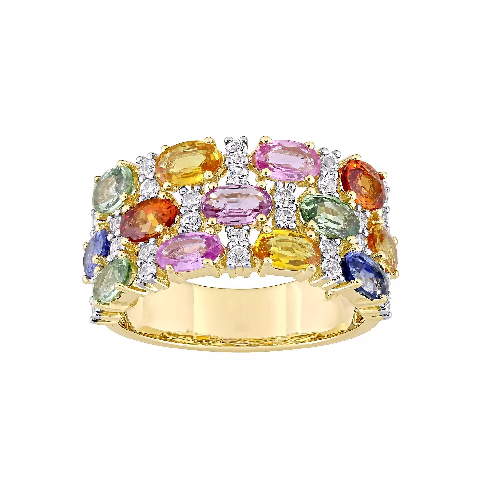 Stella Grace 14k Gold Multi-Color Sapphire Triple-Row Ring, Women's, Size: 7 Product Image