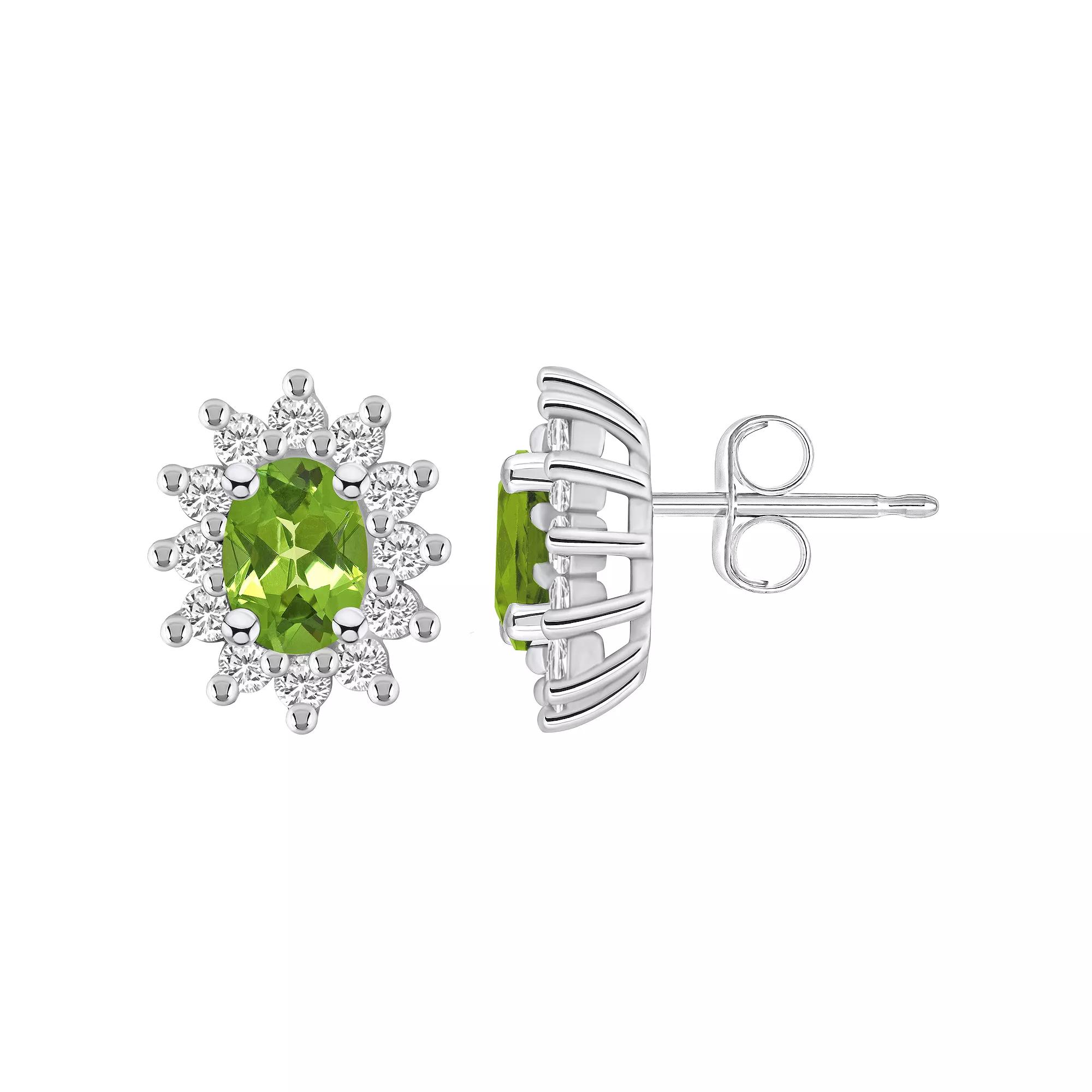 Alyson Layne 14k Gold Oval Peridot 3/4 Carat T.W. Diamond Halo Stud Earrings, Women's Product Image