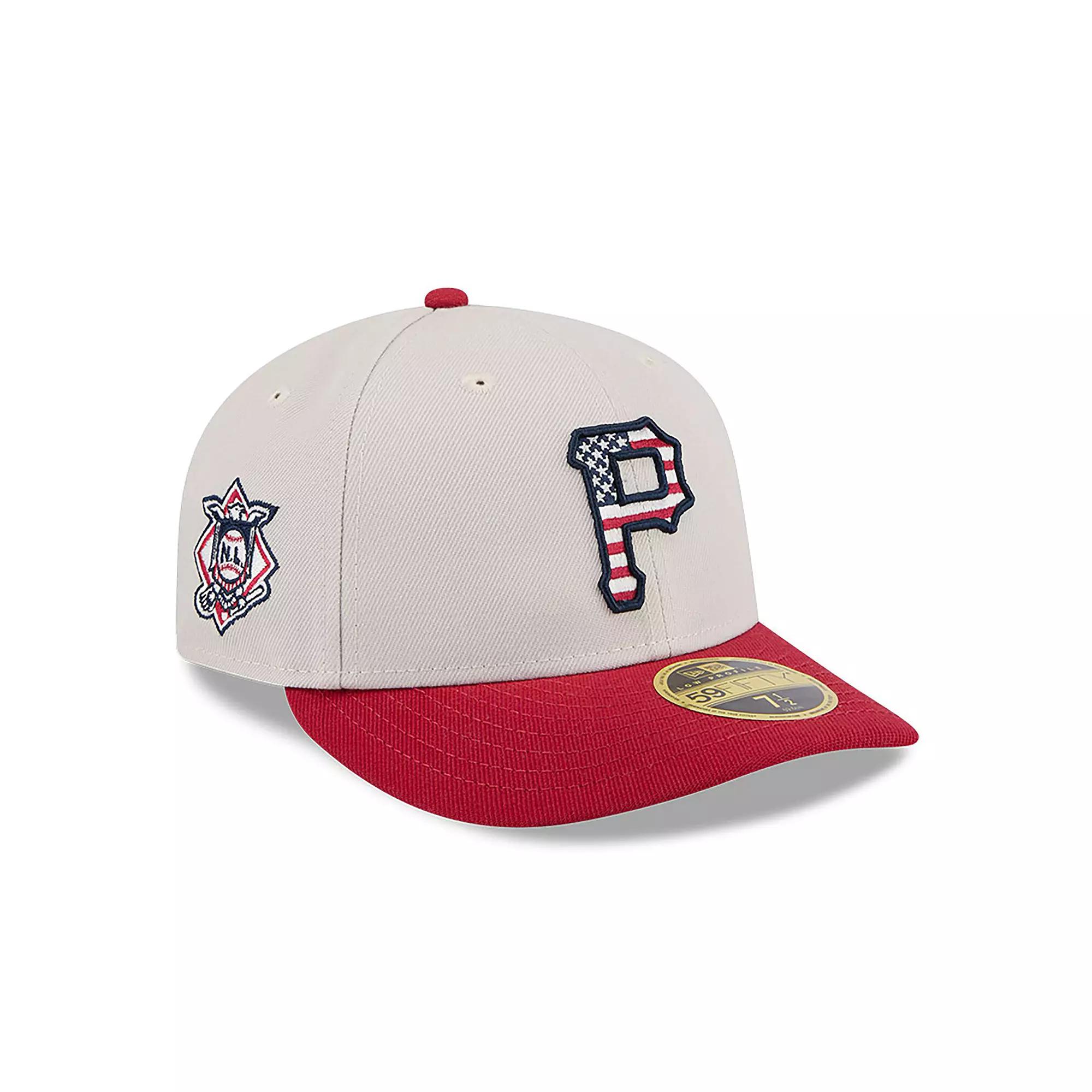 Men's New Era  Khaki/Red Pittsburgh Pirates 2024 Fourth of July Low Profile 59FIFTY Fitted Hat, Size: 6 7/8, Beig K Product Image