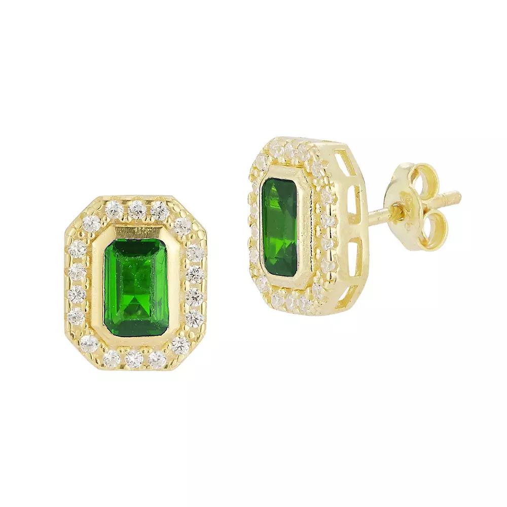 Sunkissed Sterling 14k Gold Over Silver Cubic Zirconia Stud Earrings, Women's, Gold Tone Green Product Image