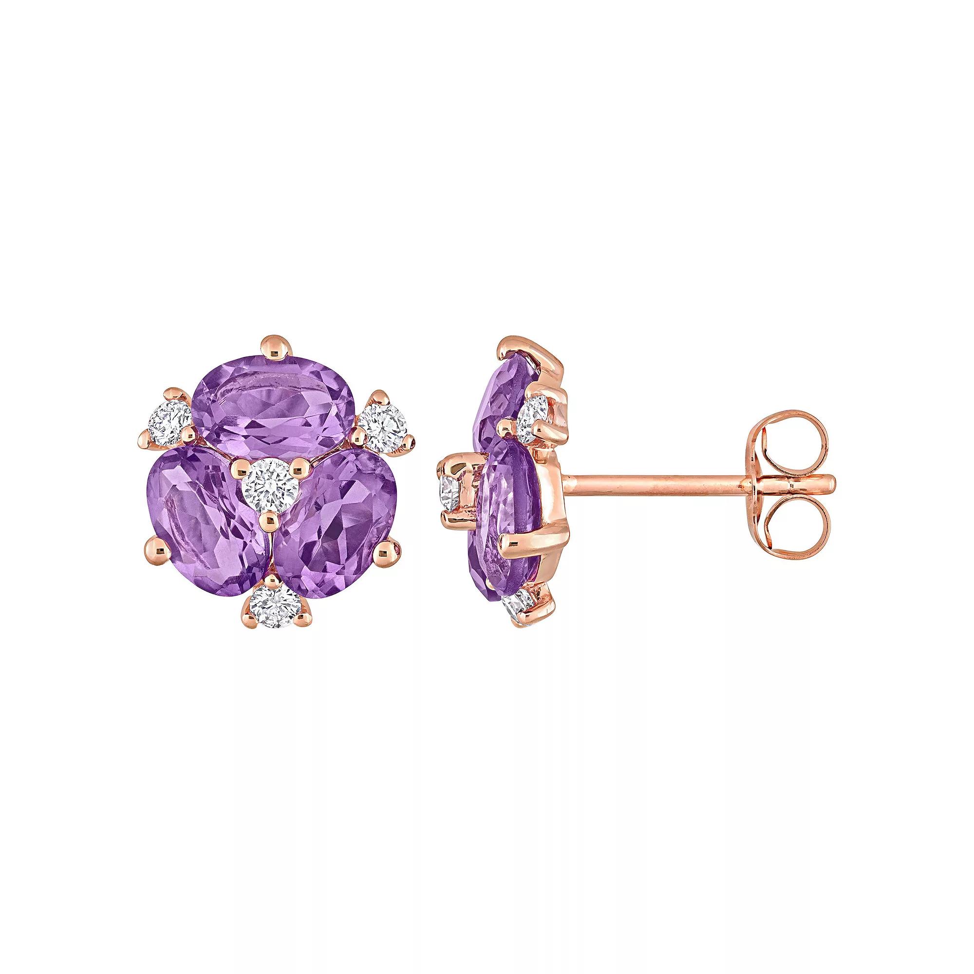 Stella Grace 14k Rose Gold African Amethyst & 1/4 Carat T.W. Diamond Stud Earrings, Women's, 14k Rsgold Product Image
