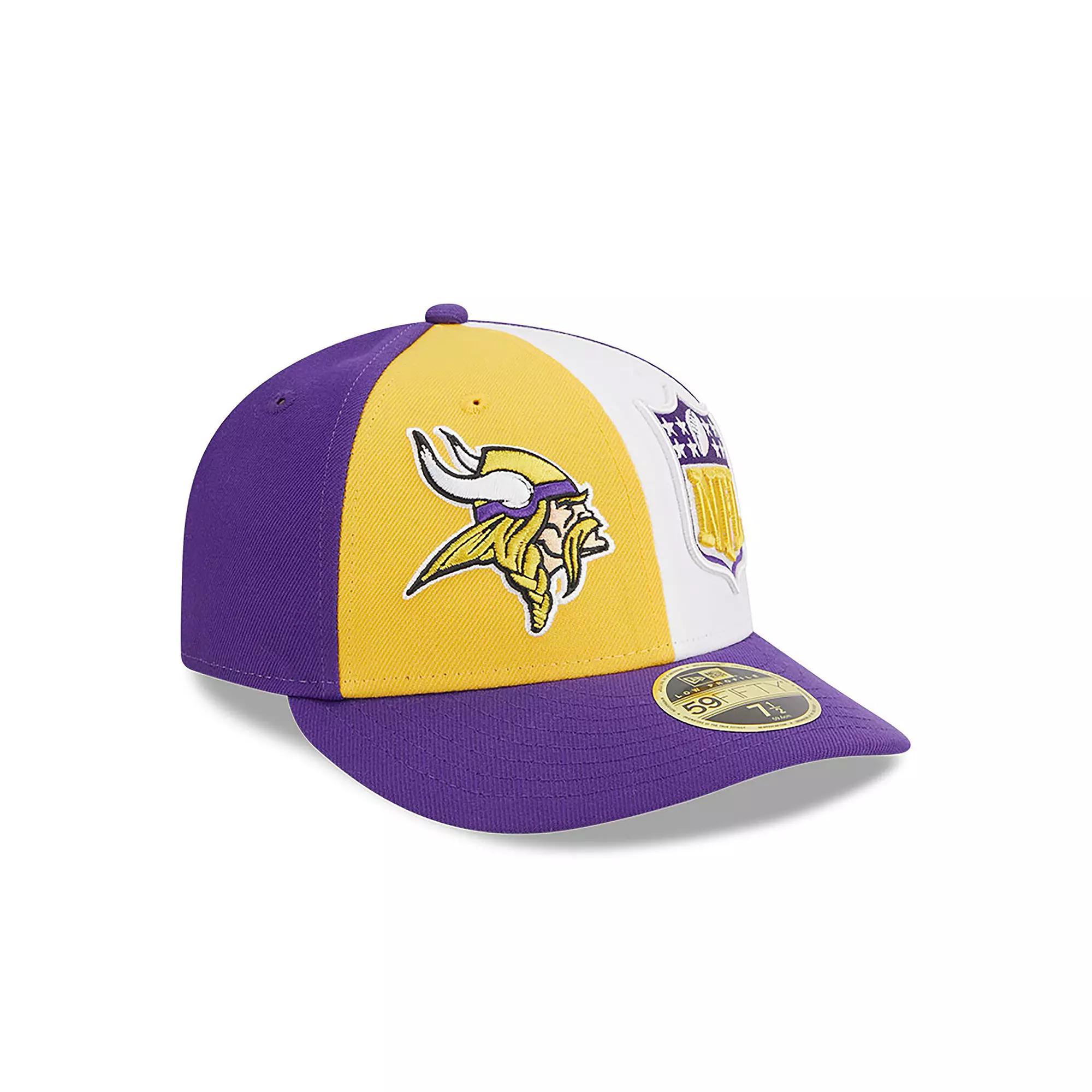 Men's New Era  Gold/Purple Minnesota Vikings 2023 Sideline Low Profile 59FIFTY Fitted Hat, Size: 7 1/4 Product Image