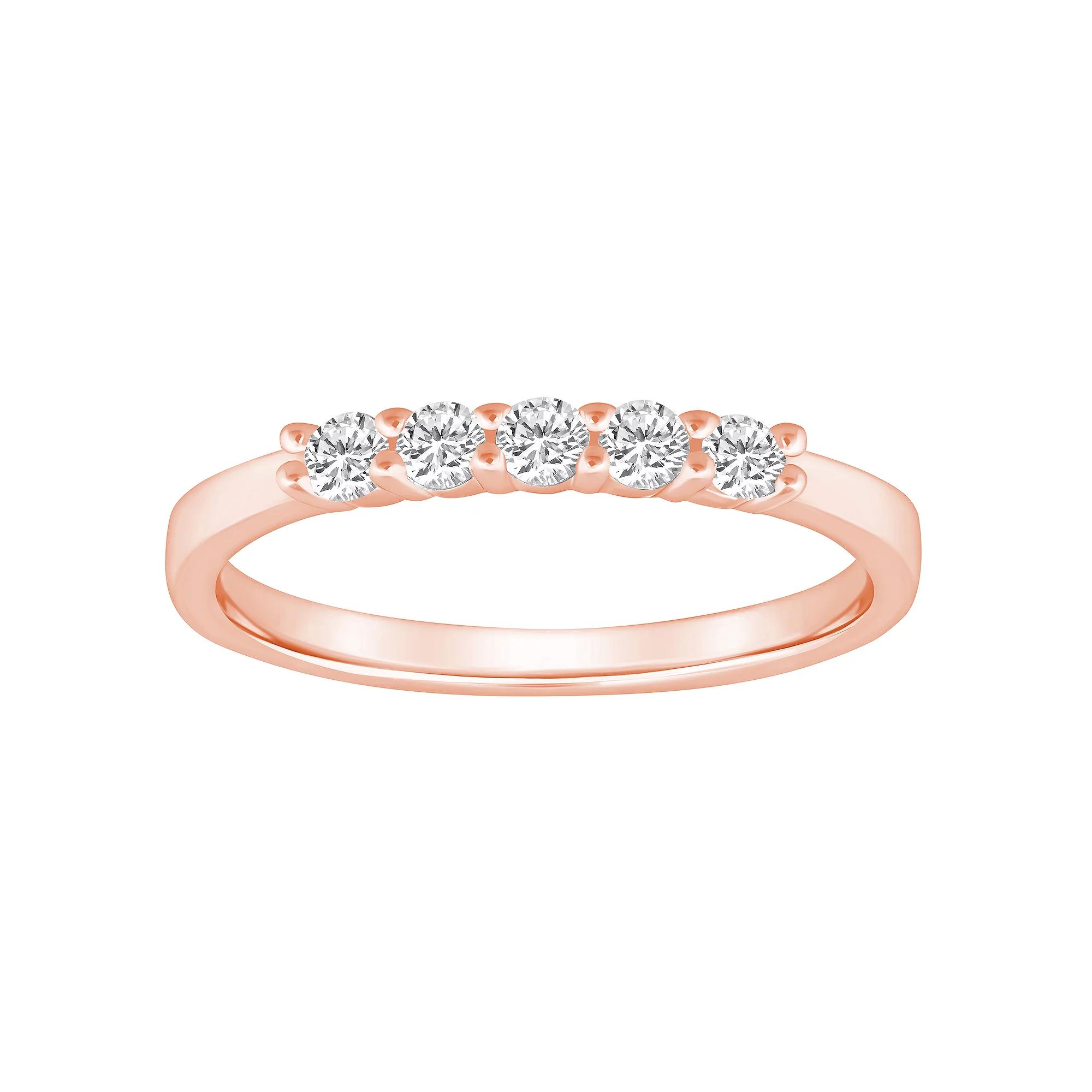 Alyson Layne 14k Gold 1/4 Carat T.W. Diamond 5-Stone Wedding Band, Women's, Size: 5.50, Pink Product Image
